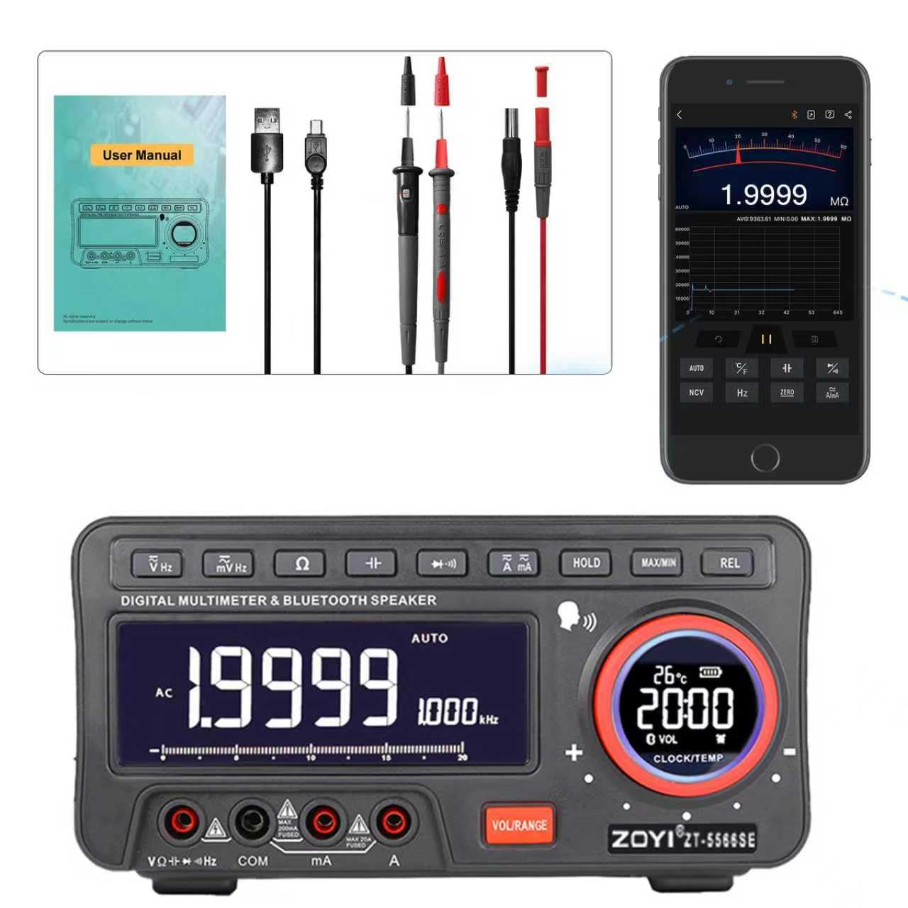 まっそです₊⁎⁺˳✧༚ Zoyi 5566SE Digital Multimeter with Bluetooth Speaker, AC/DC